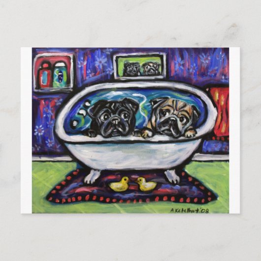 Pug Bathtime Briefkaart (Voorkant)