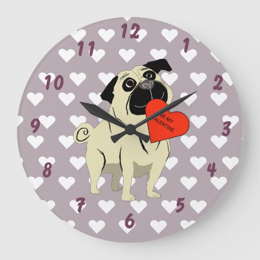 Pug be my Valentine Grote Klok (Voorkant)