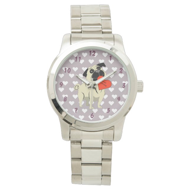 Pug be my Valentine Horloge (Voorkant)