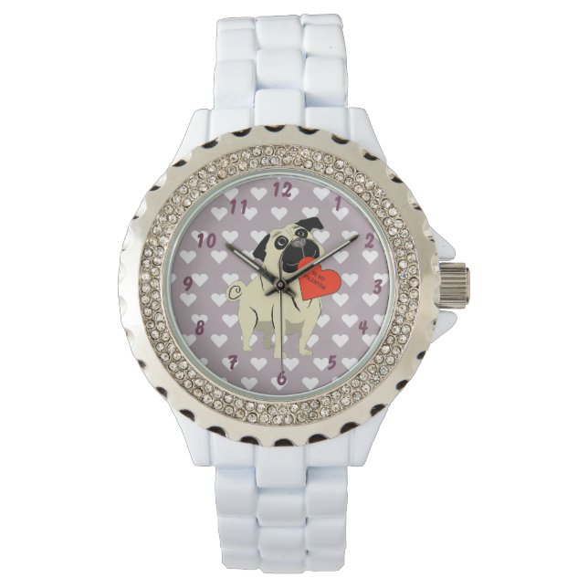 Pug be my Valentine Horloge (Voorkant)