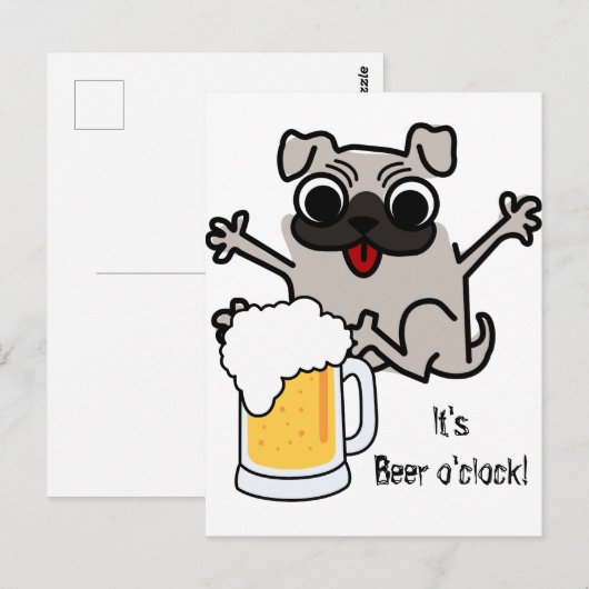 Pug Beer-tijd Briefkaart (Voorkant / Achterkant)