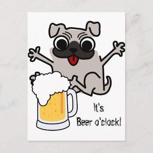 Pug Beer-tijd Briefkaart (Voorkant)