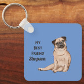 Pug Beste Vriend Aangepaste Naam Terug Naar Info Sleutelhanger (Voorkant)