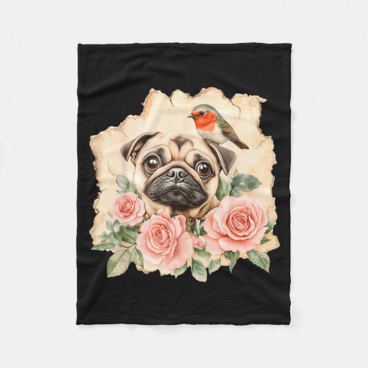 Pug bird cute dog funny pug  fleece deken (Voorkant)