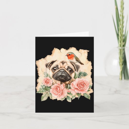 Pug bird cute dog funny pug  kaart (Voorkant)