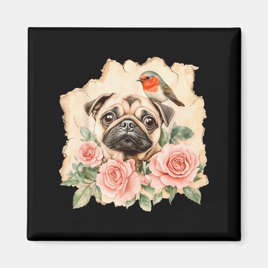 Pug bird cute dog funny pug  magneet (Voorkant)