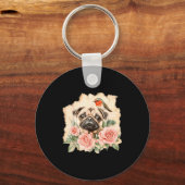 Pug bird cute dog funny pug  sleutelhanger (Voorkant)