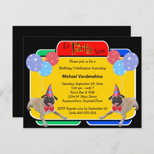 Pug Birthday Barker Kaart (Voorkant / Achterkant)