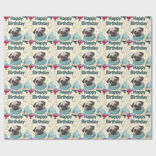 Pug Birthday Cadeaupapier (Vlak)
