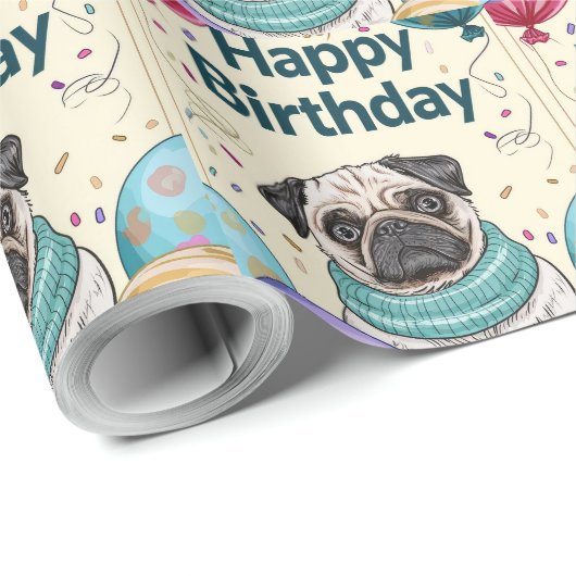 Pug Birthday Cadeaupapier (Rol Hoek)