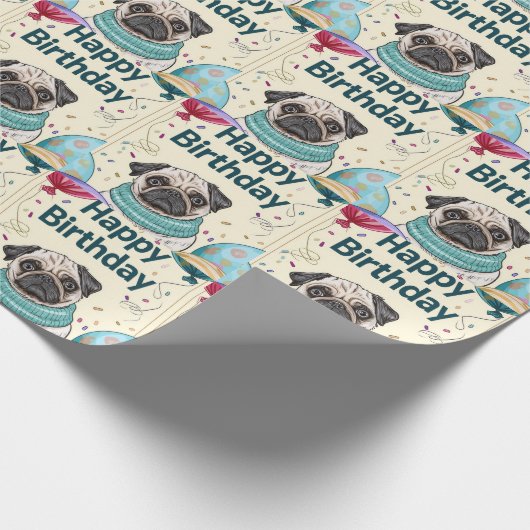 Pug Birthday Cadeaupapier (Hoek)