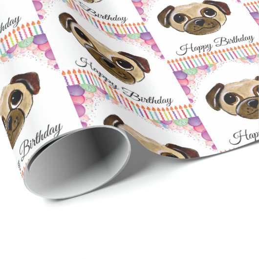 Pug Birthday Cadeaupapier (Rol Hoek)