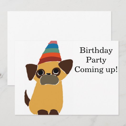 Pug Birthday Card Invite Kaart (Voorkant / Achterkant)