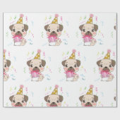 Pug Birthday Cute Dog Patroon Cadeaupapier (Vlak)