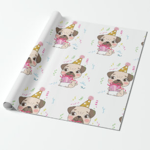 Pug Birthday Cute Dog Patroon Cadeaupapier