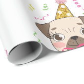 Pug Birthday Cute Dog Patroon Cadeaupapier (Rol Hoek)