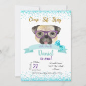 Pug Birthday Invitation, Pug Invite Kaart (Voorkant)