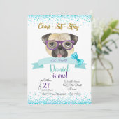 Pug Birthday Invitation, Pug Invite Kaart (Staand voorkant)