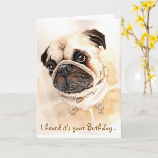 Pug Birthday Kaart (Gele Bloem)