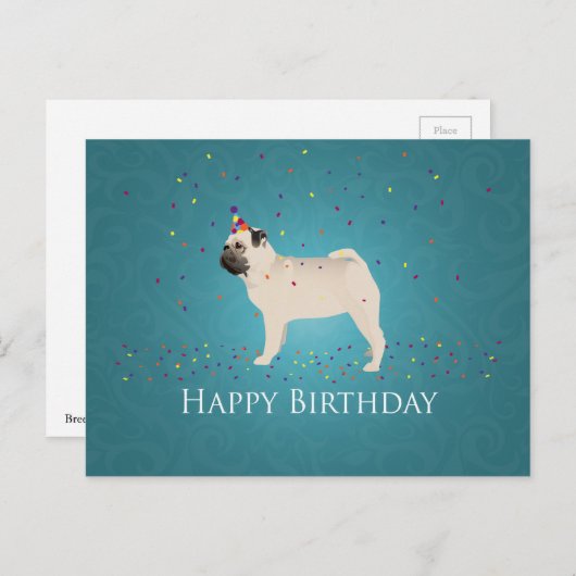 Pug Birthday-ontwerp Briefkaart (Voorkant / Achterkant)