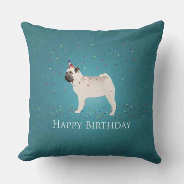 Pug Birthday-ontwerp Kussen (Voorkant)