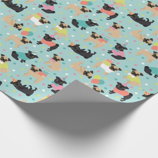 Pug Birthday Party Celebration Cadeaupapier (Hoek)