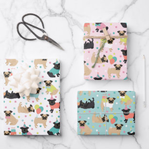 Pug Birthday Party Celebration Inpakpapier Vel