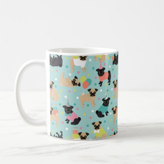 Pug Birthday Party Celebration Koffiemok (Links)