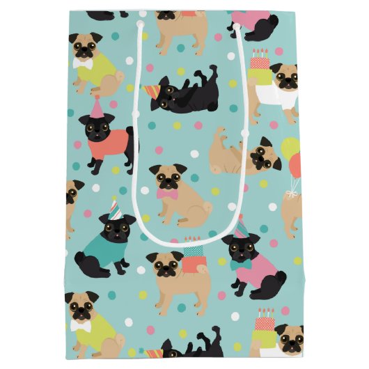 Pug Birthday Party Celebration Medium Cadeauzakje (Achterkant)