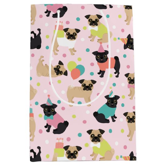 Pug Birthday Party Celebration Medium Cadeauzakje (Voorkant)