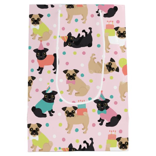 Pug Birthday Party Celebration Medium Cadeauzakje (Achterkant)