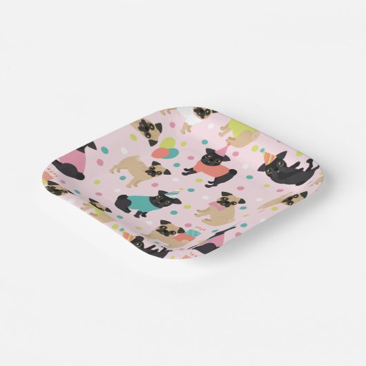 Pug Birthday Party Celebration Papieren Bordje (Gebogen)