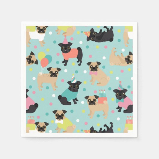 Pug Birthday Party Celebration Servet (Voorkant)