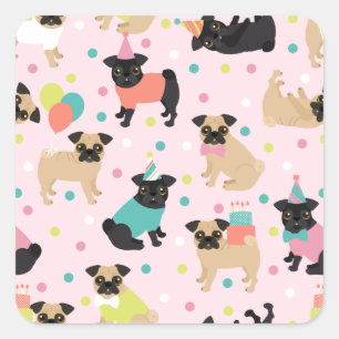 Pug Birthday Party Celebration Vierkante Sticker