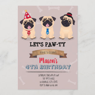 Pug Birthday party-uitnodiging Kaart