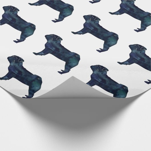 Pug black waterverf silhouet cadeaupapier (Hoek)