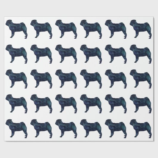 Pug black waterverf silhouet cadeaupapier (Vlak)