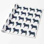 Pug black waterverf silhouet cadeaupapier (Uitgerold)