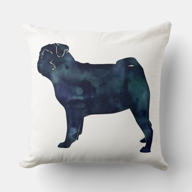 Pug black waterverf silhouet kussen (Voorkant)