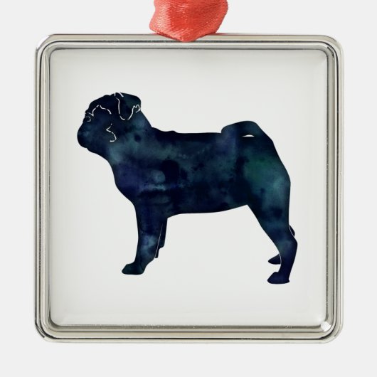 Pug black waterverf silhouet metalen ornament (Voorkant)