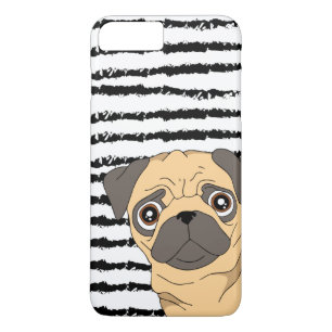 Pug Black White gestript iPhone 8/7 Plus Hoesje
