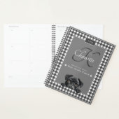 Pug Black White Gingham Aangepaste naam Monogram Planner (Display)
