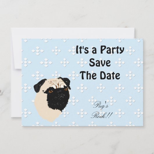 Pug - blauw met wit diamantontwerp kaart (Voorkant)
