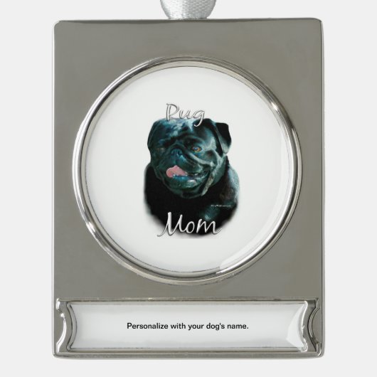 Pug (blk) Mam 2 Verzilverd Banner Ornament (Voorkant)