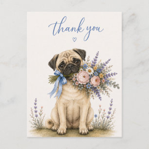 Pug bloemenboeket bedankt briefkaart