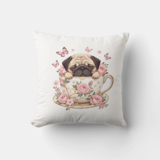 Pug Bloesem Droom Worp Kussen – Cute Bloemige Pug 
