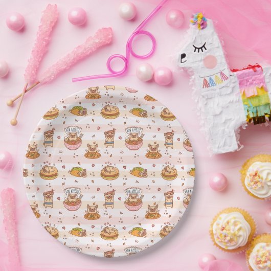 Pug Bon Appetit Hamburger Taco eten Papieren Bordje (Feest)