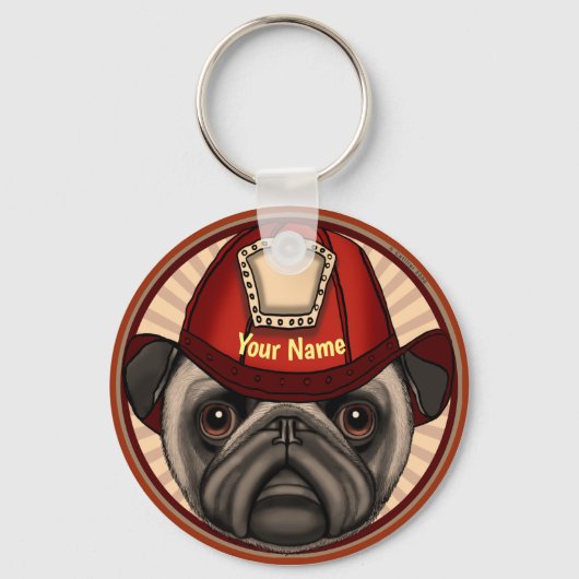 Pug brandweerman sleutelhangers (Voorkant)