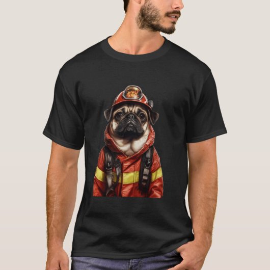 Pug brandweerman t-shirt (Voorkant)