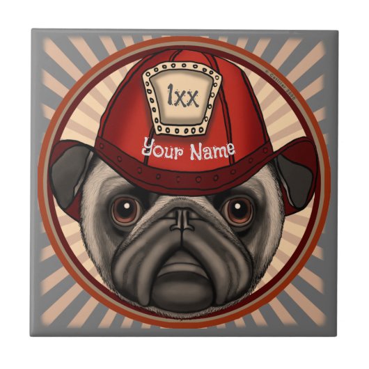 Pug brandweerman Tegel Tegeltje (Voorkant)